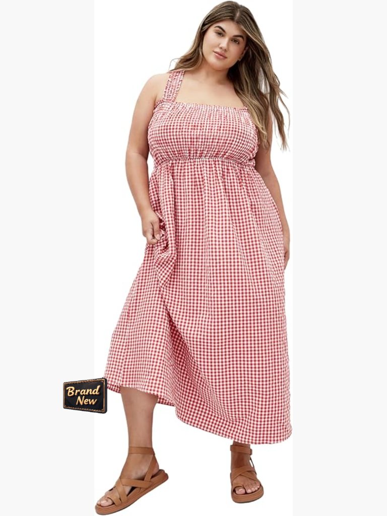 Curve-Enhancing Gingham Maxi Dress With Pockets